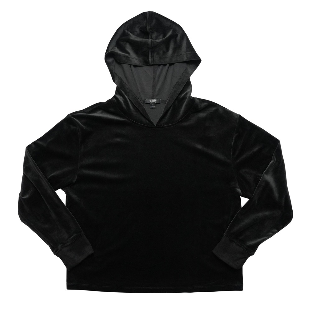 Alfani Intimates Velour Hoodie Women Medium Black Stretch‎ Loungewear
